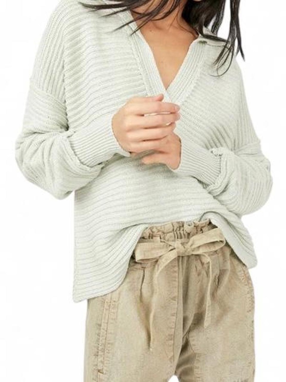 Free People Ribbed V-Neck Sweater